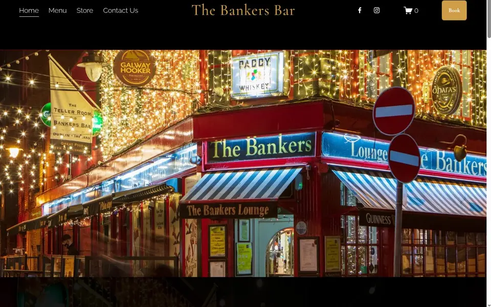 The Bankers Bar Dublin website homepage featuring the city-centre pub exterior