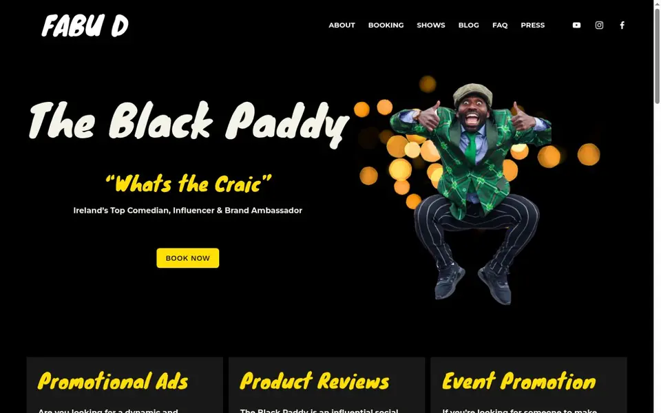 The Black Paddy influencer and entertainer website homepage