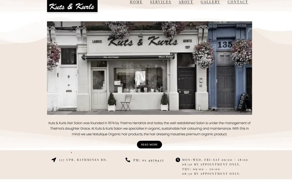 Kuts and Kurls hair salon website homepage
