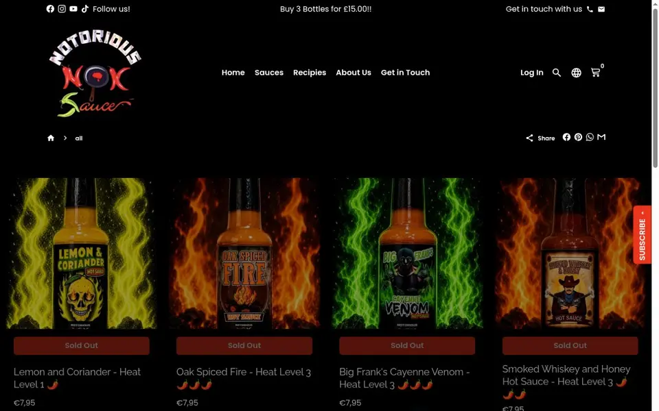 Nok Sauce Shopify store product collection featuring its hot sauce range